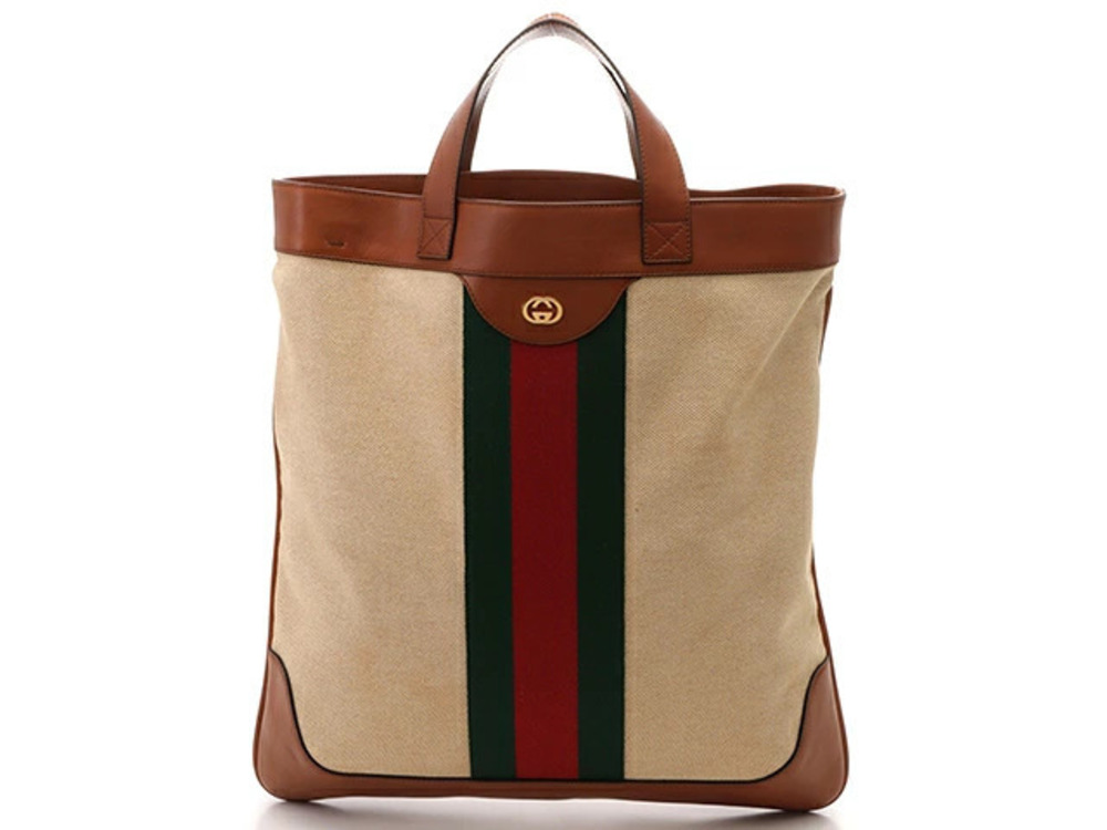 Gucci Interlocking G Tote Bag Beige Cream Green Red MY